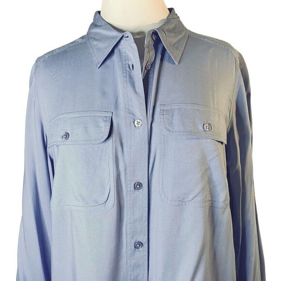 Woman Within Generously Sized Blue Rayon LS Button Front Shirt Blouse 14/16M NEW - Picture 2 of 6